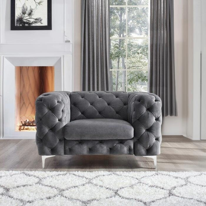 The Rocky Chesterfield Sofas Sets in Luxury Dark Grey Velvet, Express Delivery