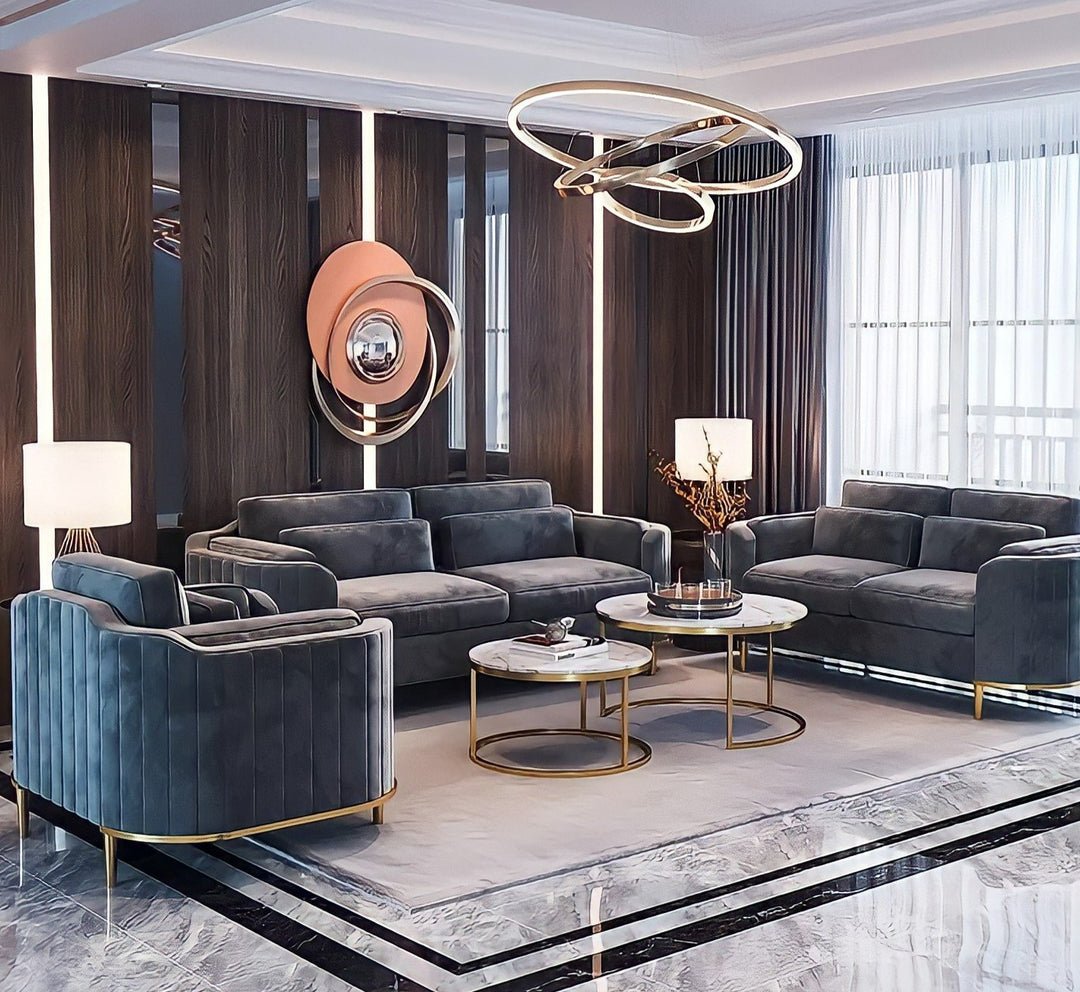 Brooklyn Sofas Suite Sets in Luxury Grey Velvet - MOOAZAA SHOP