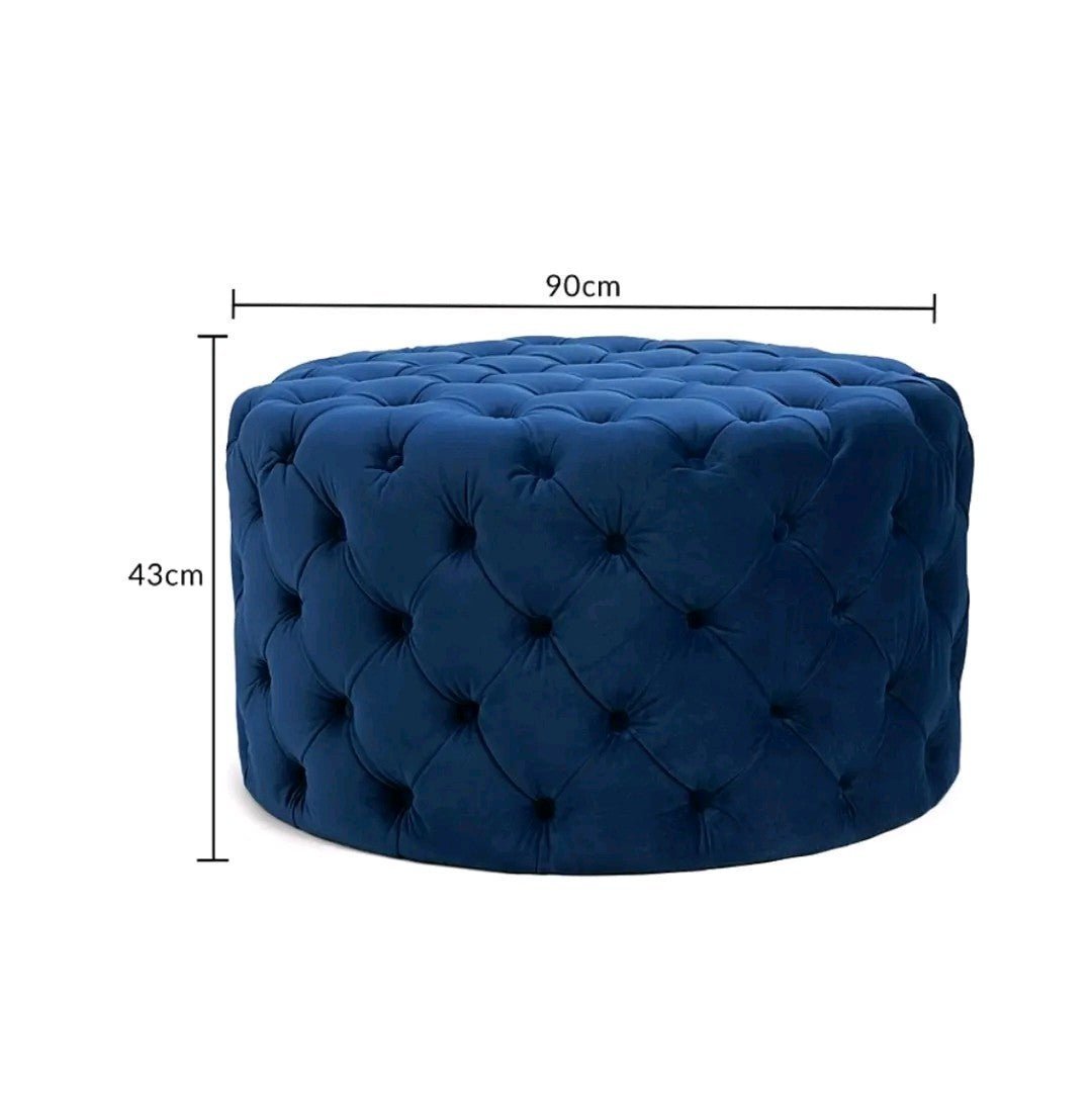 Chesterfield Footstool Navy Blue Velvet Rounded - MOOAZAA SHOP