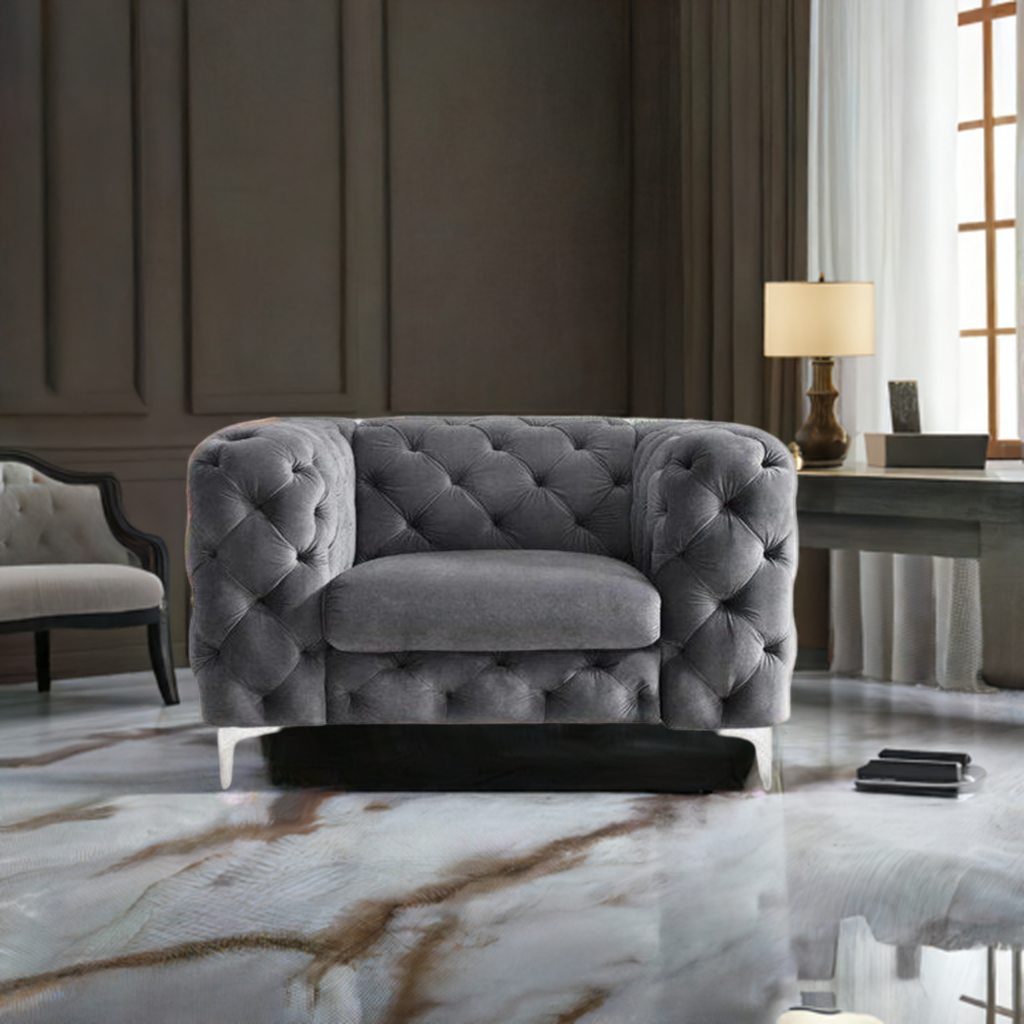 The Rocky Chesterfield Sofas Sets in Luxury Dark Grey Velvet, Express Delivery
