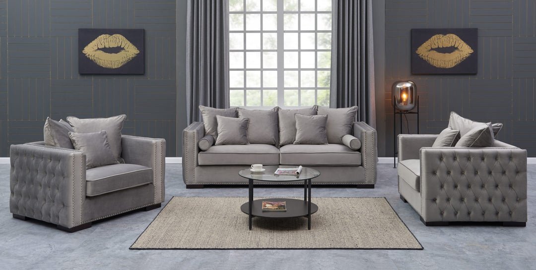 Moscow Sofas Sets in Luxury Grey Silver Velvet - MOOAZAA SHOP