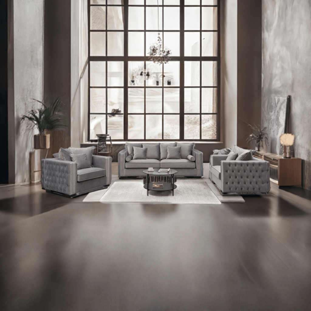 Moscow Sofas Sets in Luxury Grey Silver Velvet - MOOAZAA SHOP