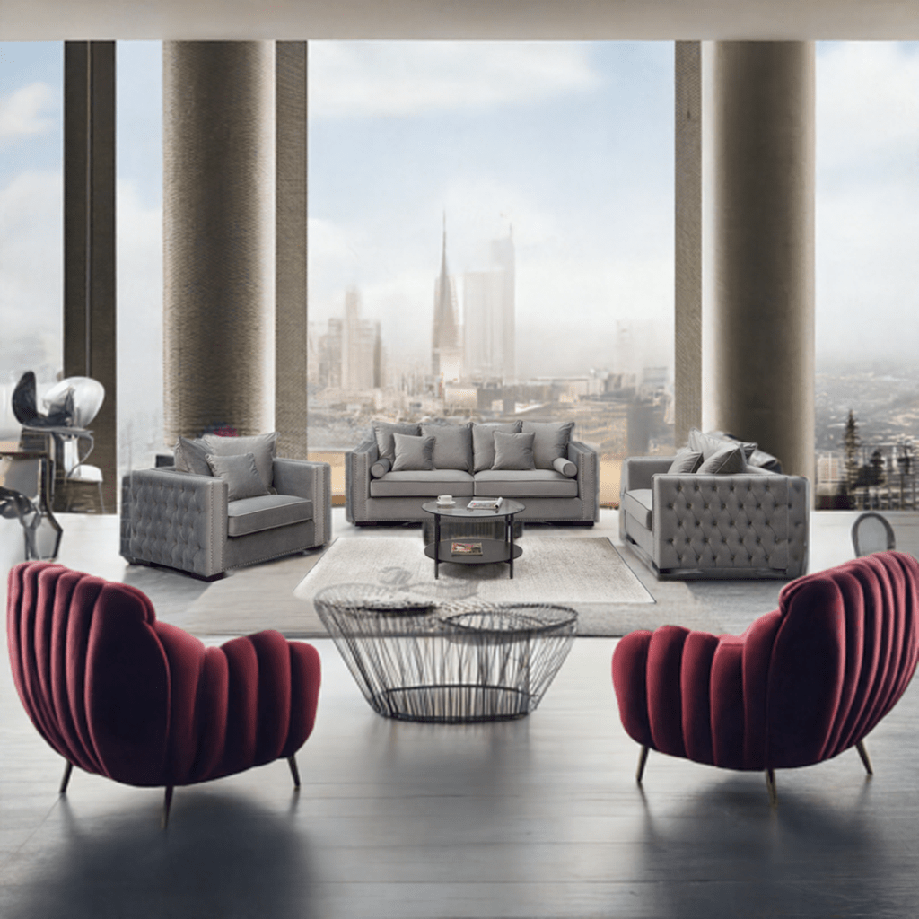 Moscow Sofas Sets in Luxury Grey Silver Velvet - MOOAZAA SHOP