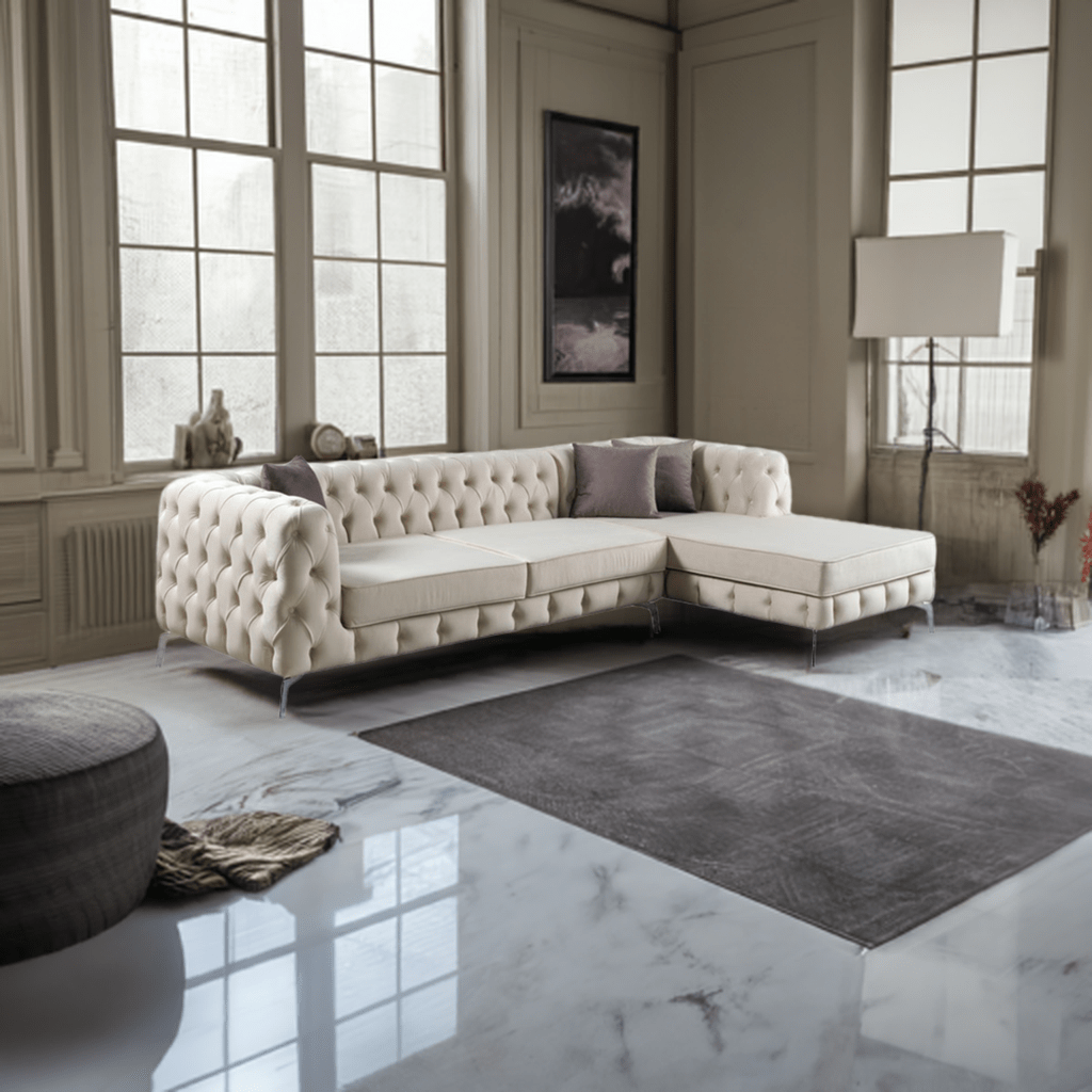 The Rocky Chesterfield Cream Velvet Corner Sofa - MOOAZAA SHOP
