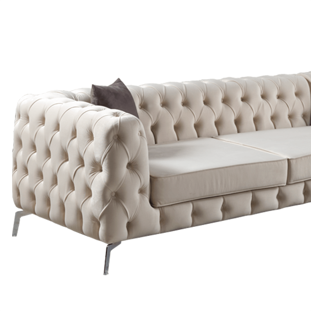 The Rocky Chesterfield Cream Velvet Corner Sofa - MOOAZAA SHOP