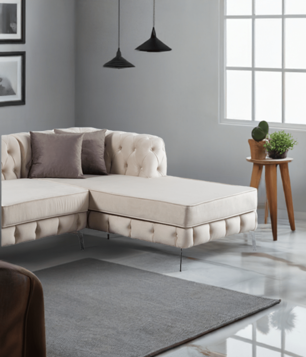 The Rocky Chesterfield Cream Velvet Corner Sofa - MOOAZAA SHOP
