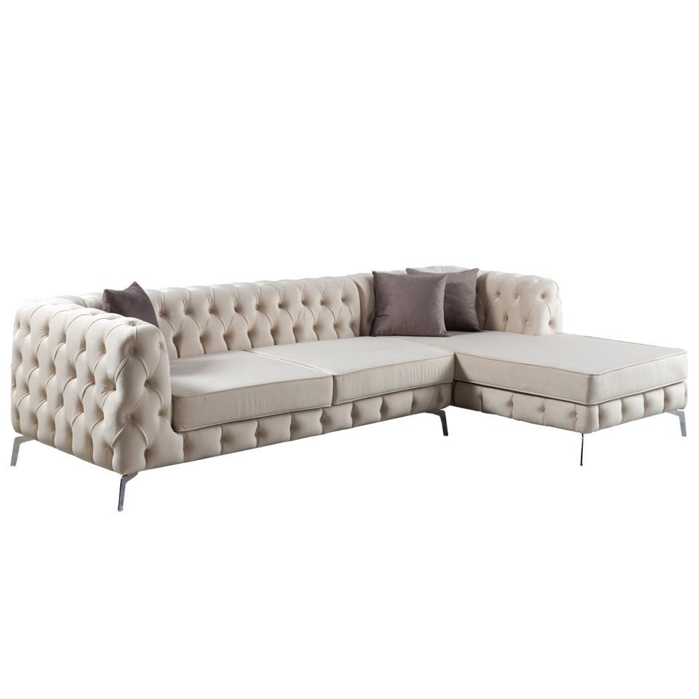 The Rocky Chesterfield Cream Velvet Corner Sofa - MOOAZAA SHOP