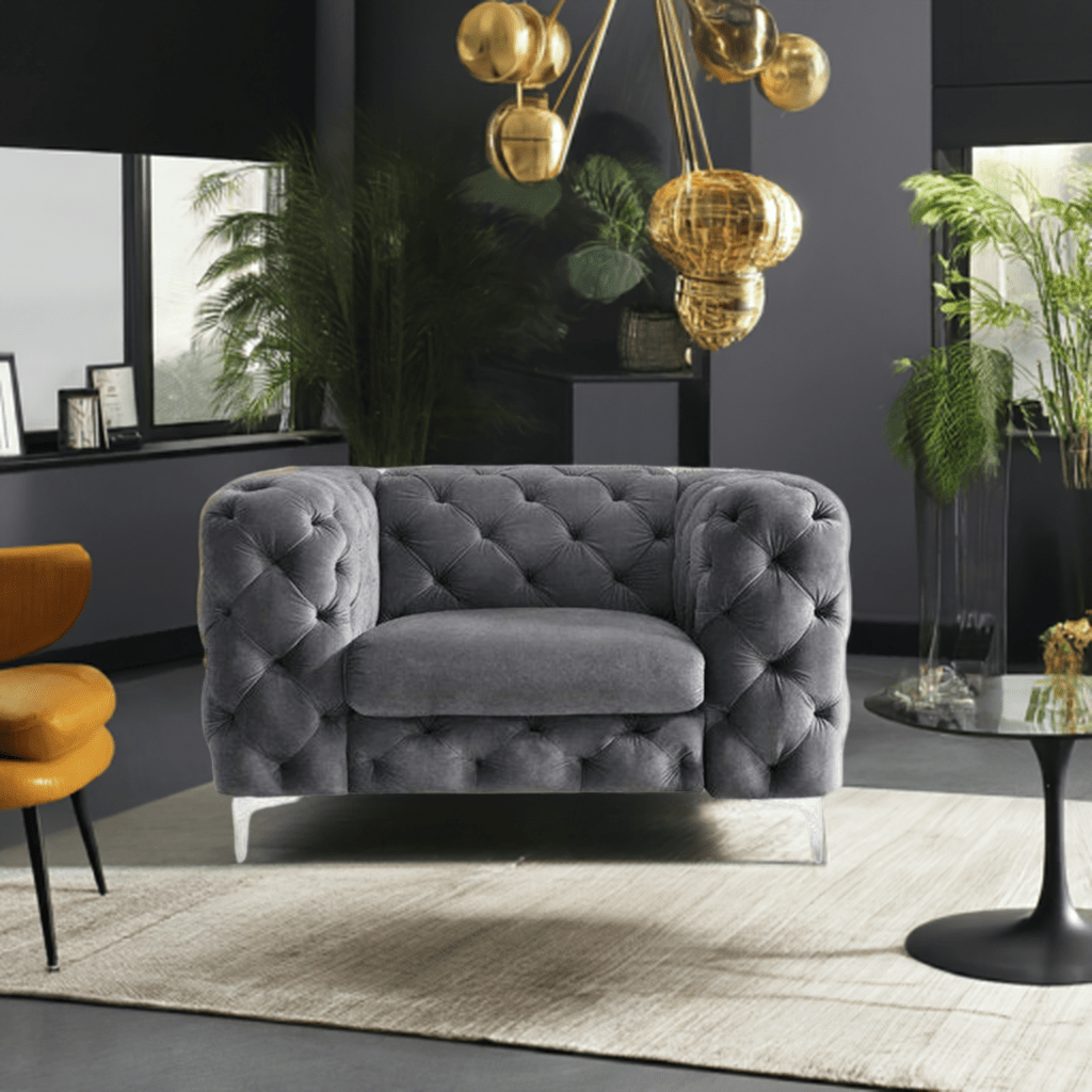 The Rocky Chesterfield Sofas Sets in Luxury Dark Grey Velvet, Express Delivery - MOOAZAA SHOP