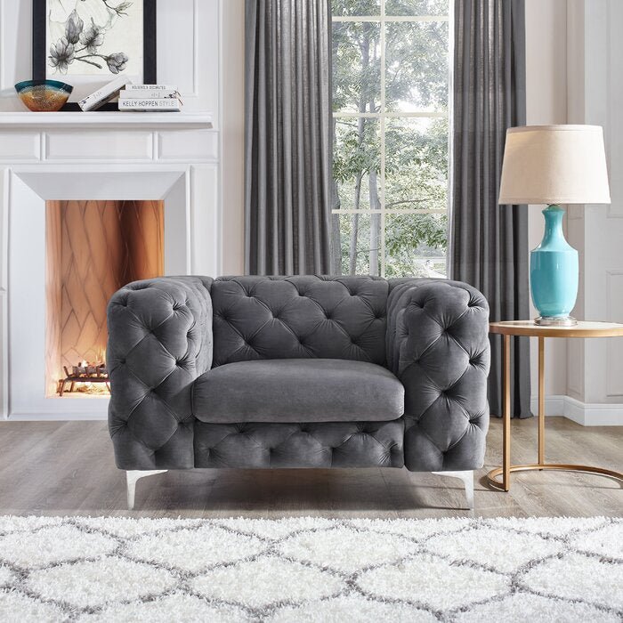 The Rocky Chesterfield Sofas Sets in Luxury Dark Grey Velvet, Express Delivery - MOOAZAA SHOP