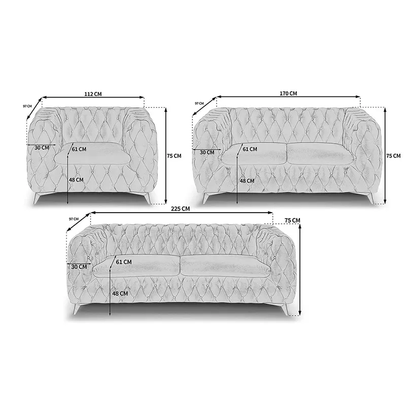 The Rocky Chesterfield Sofas Sets in Luxury Dark Grey Velvet, Express Delivery - MOOAZAA SHOP