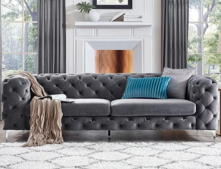 The Rocky Chesterfield Sofas Sets in Luxury Dark Grey Velvet, Express Delivery - MOOAZAA SHOP