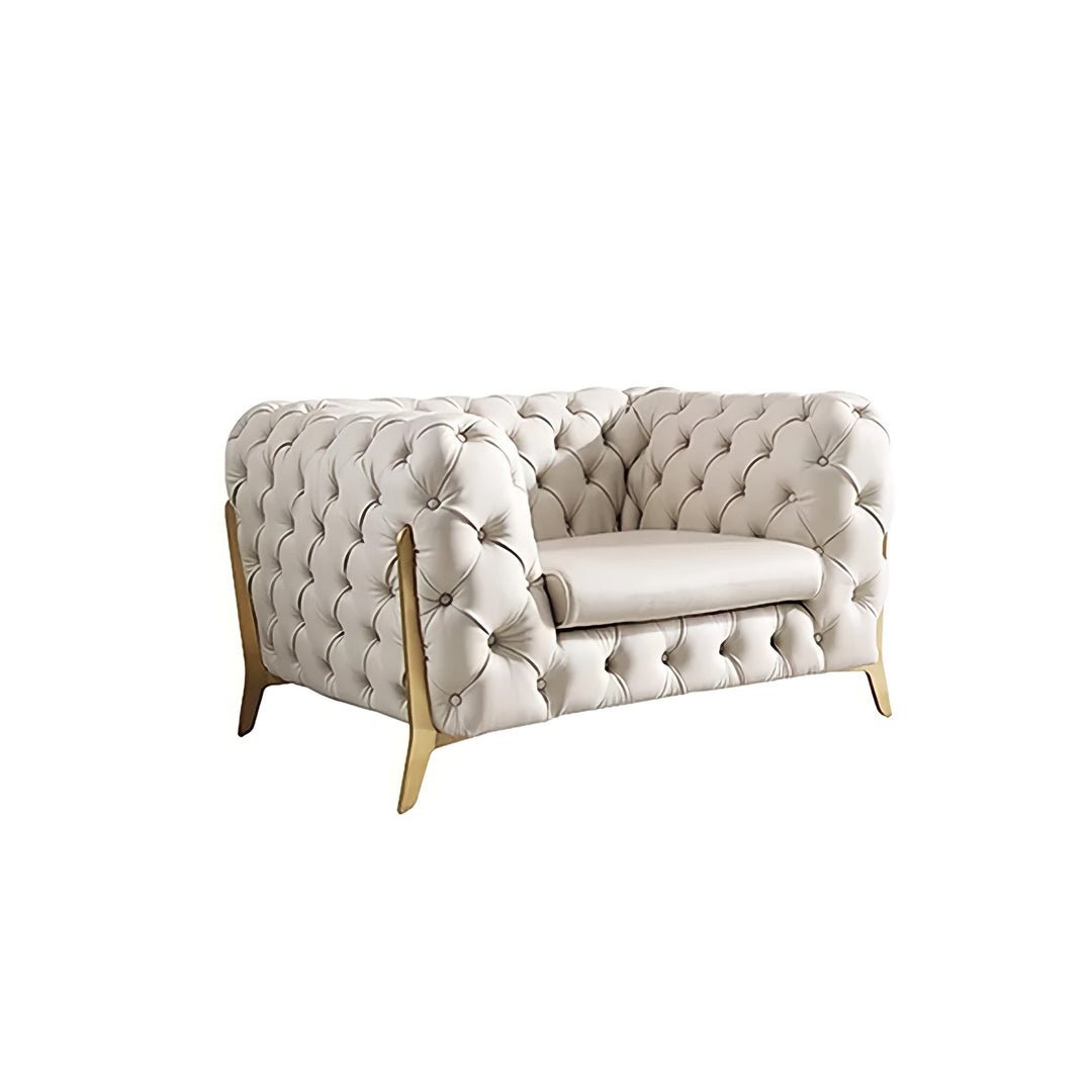 The Rocky Chesterfield Sofas Sets in Luxury Light Cream Leather - MOOAZAA SHOP