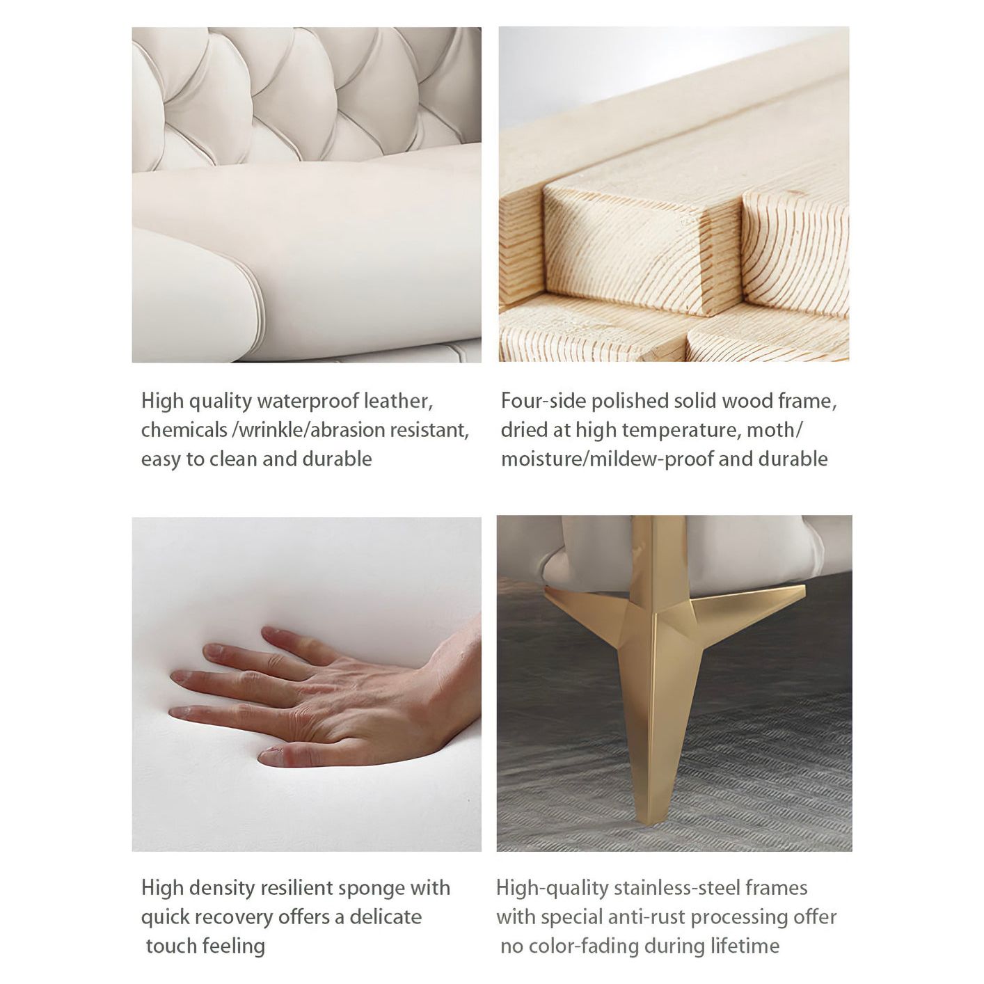 The Rocky Chesterfield Sofas Sets in Luxury Light Cream Leather - MOOAZAA SHOP