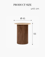 Measurement chart of a wooden side table with dimensions in centimeters.