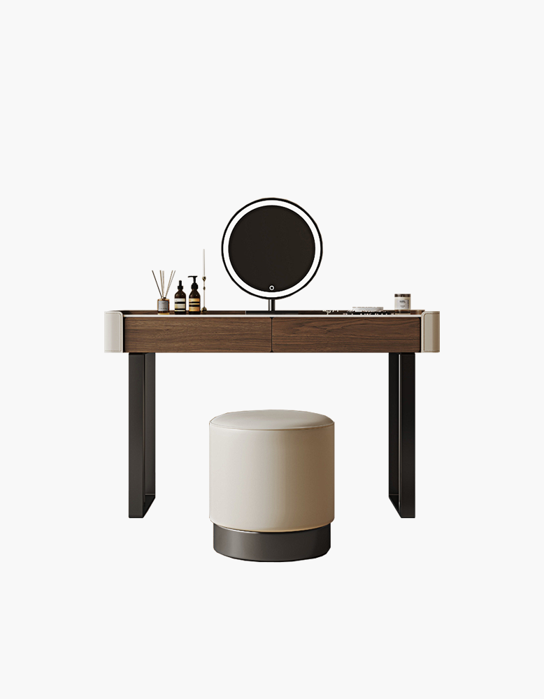 Dressing table with mirror and stool on a white background