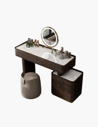 Dressing table with mirror and cosmetic items on a white background