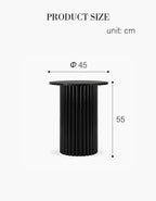 Black cylindrical product with dimensions labeled on a white background