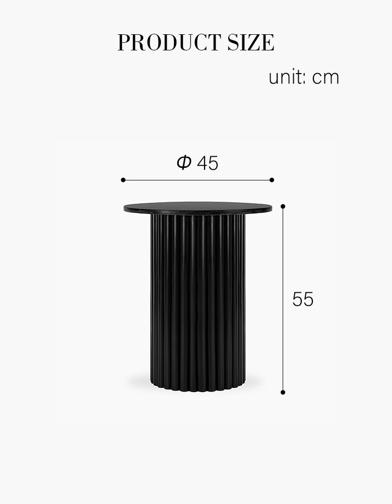 Black cylindrical product with dimensions labeled on a white background