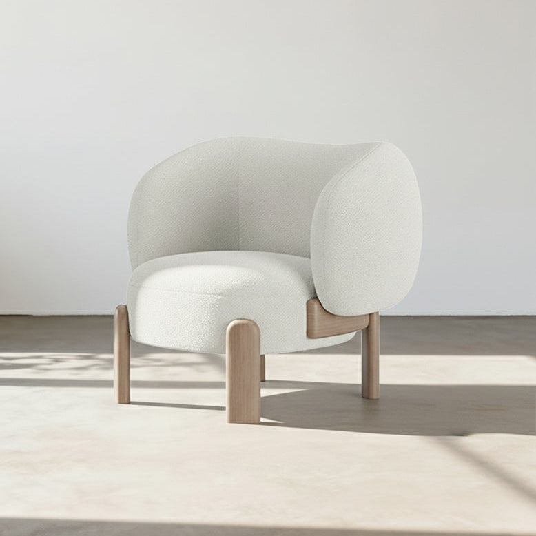 Modern white chair with wooden legs on a neutral background
