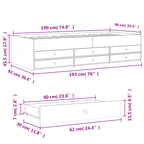 Dimensions of a piece of furniture with measurements in centimeters and inches.