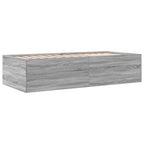 Rectangular fire pit table with a gray wooden finish on a white background