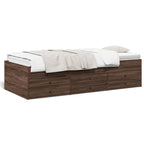 Wooden bed with white bedding on a white background