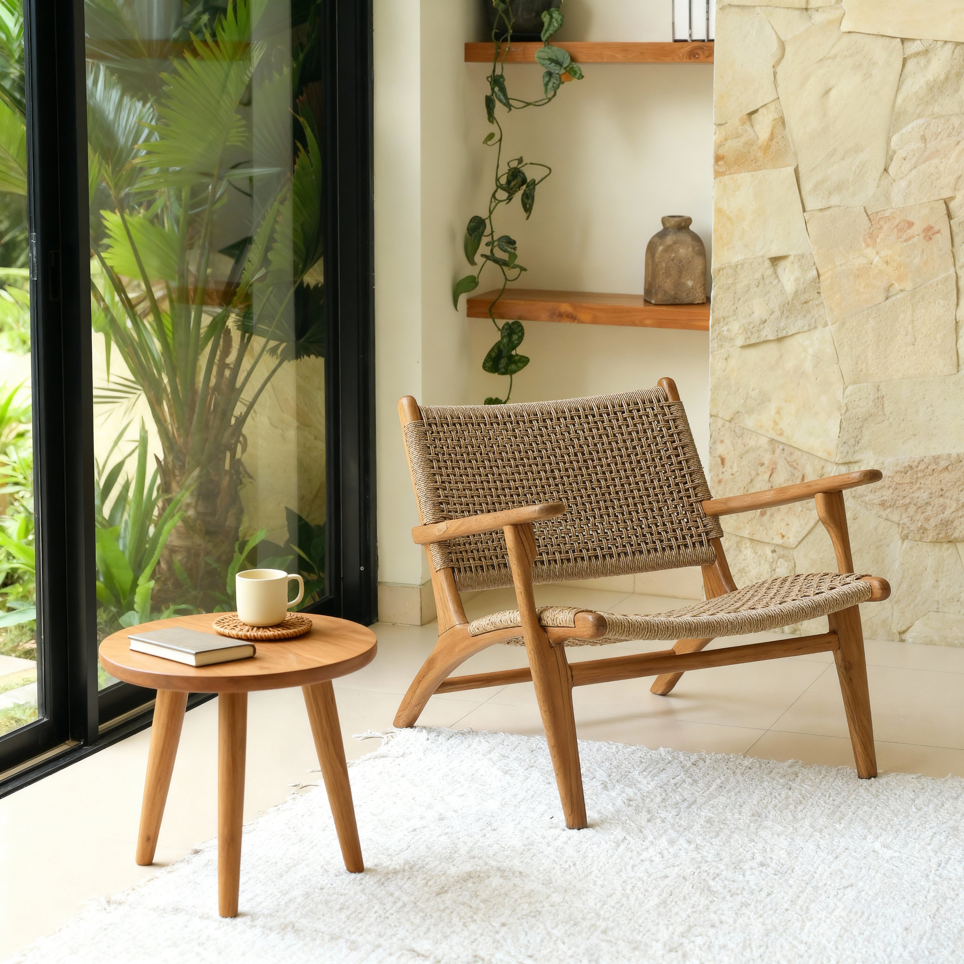 Zara Teak & Rattan Accent Armchair