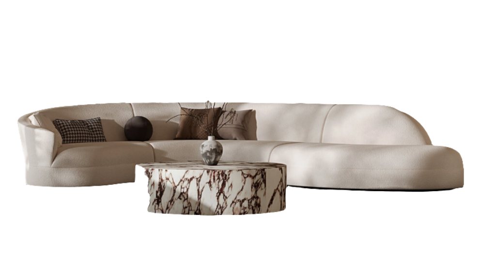 Chenille Fabric Curved Sectional Couch Three Seater