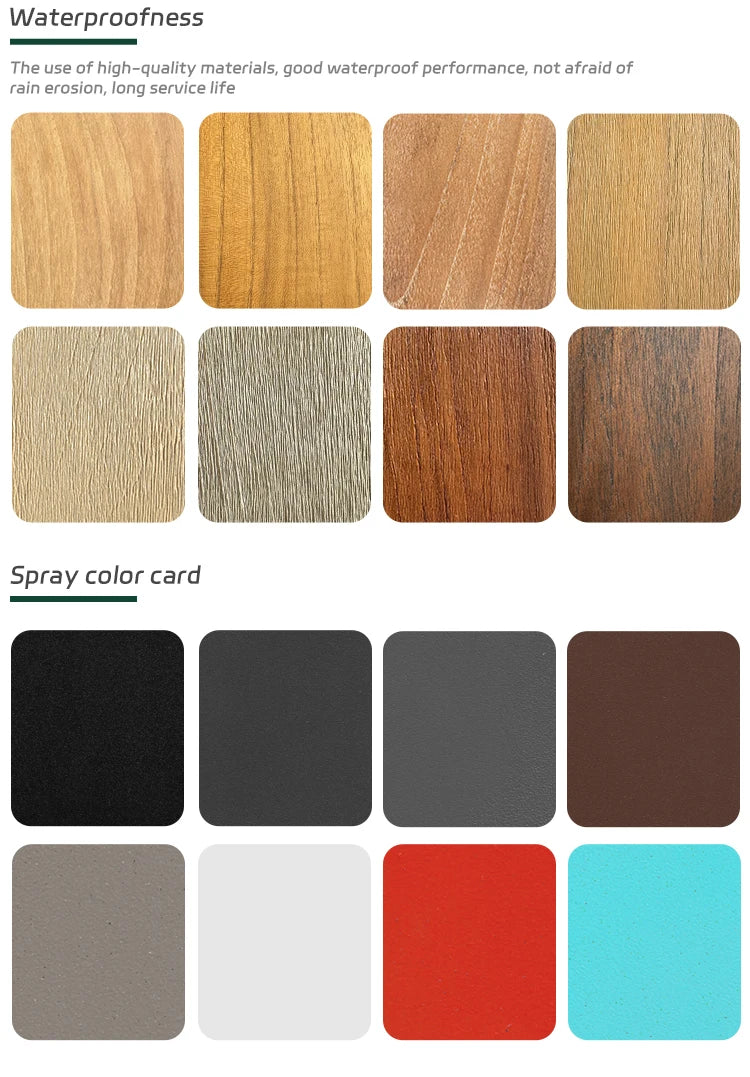 Colour swatches for waterproof spray finishes on a white background