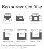 Diagram showing recommended carpet sizes for different room layouts.
