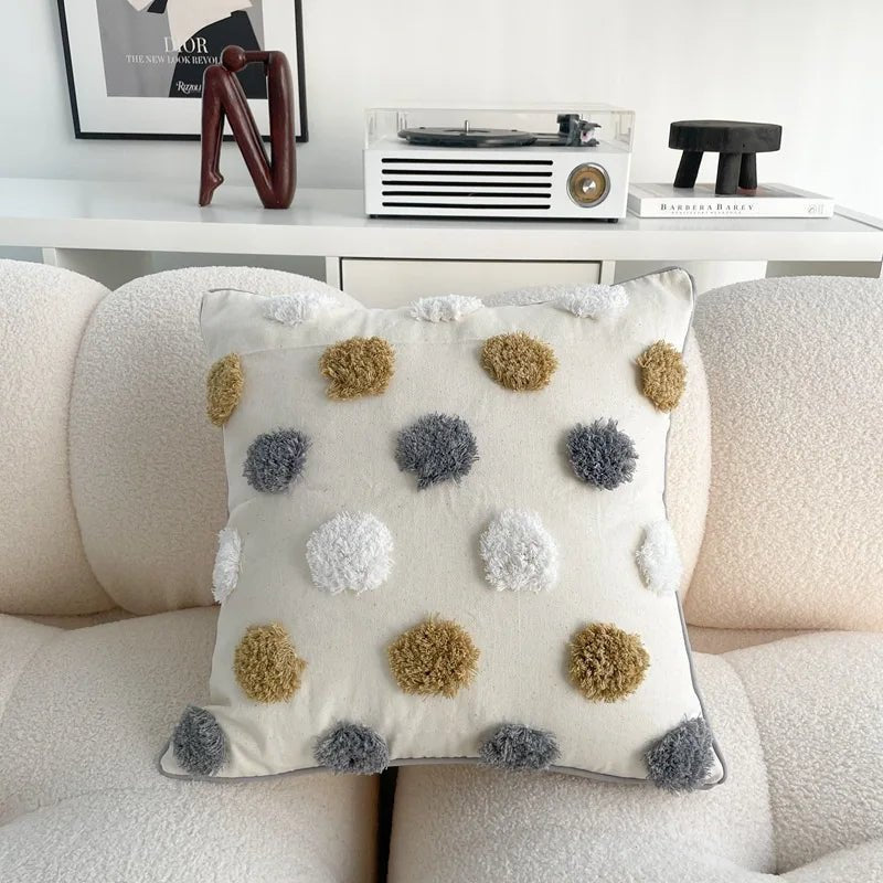 ANTHEA Gray White Tufted Pillow Cover - MOOAZAA