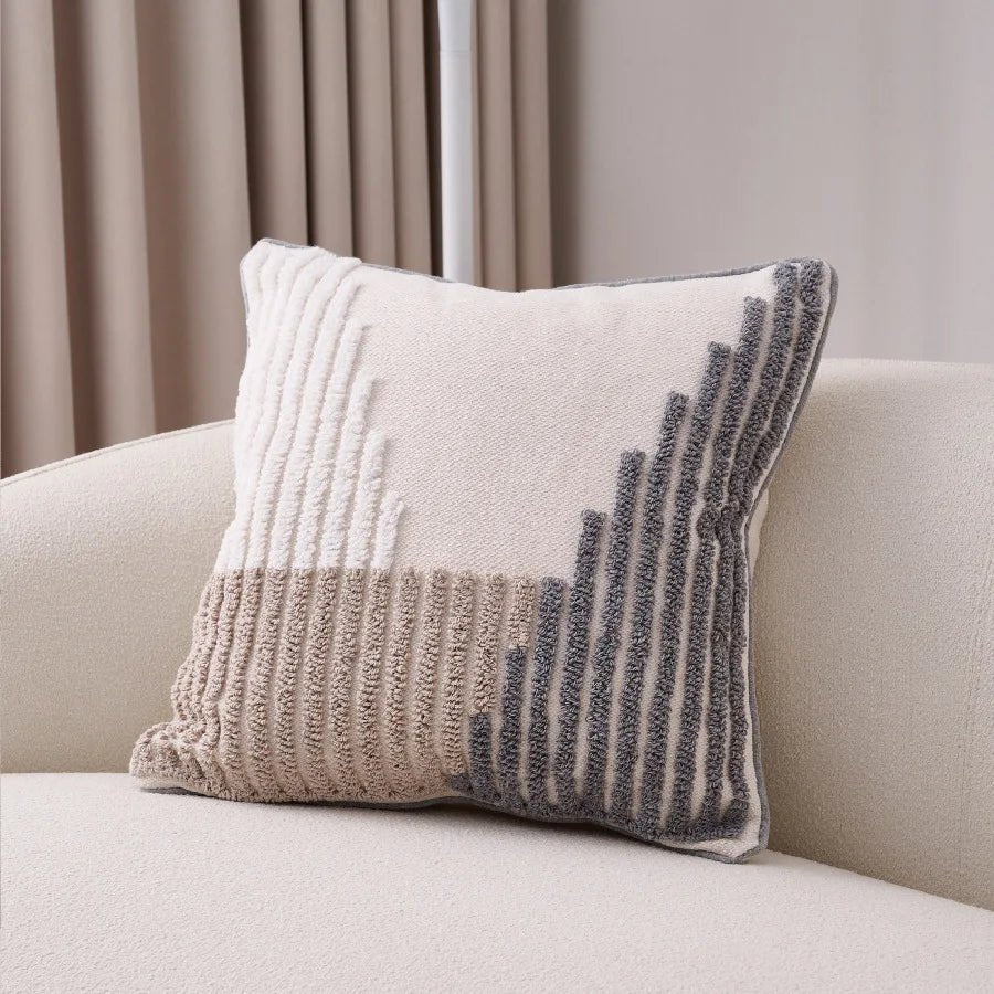 ANTHEA Gray White Tufted Pillow Cover - MOOAZAA 