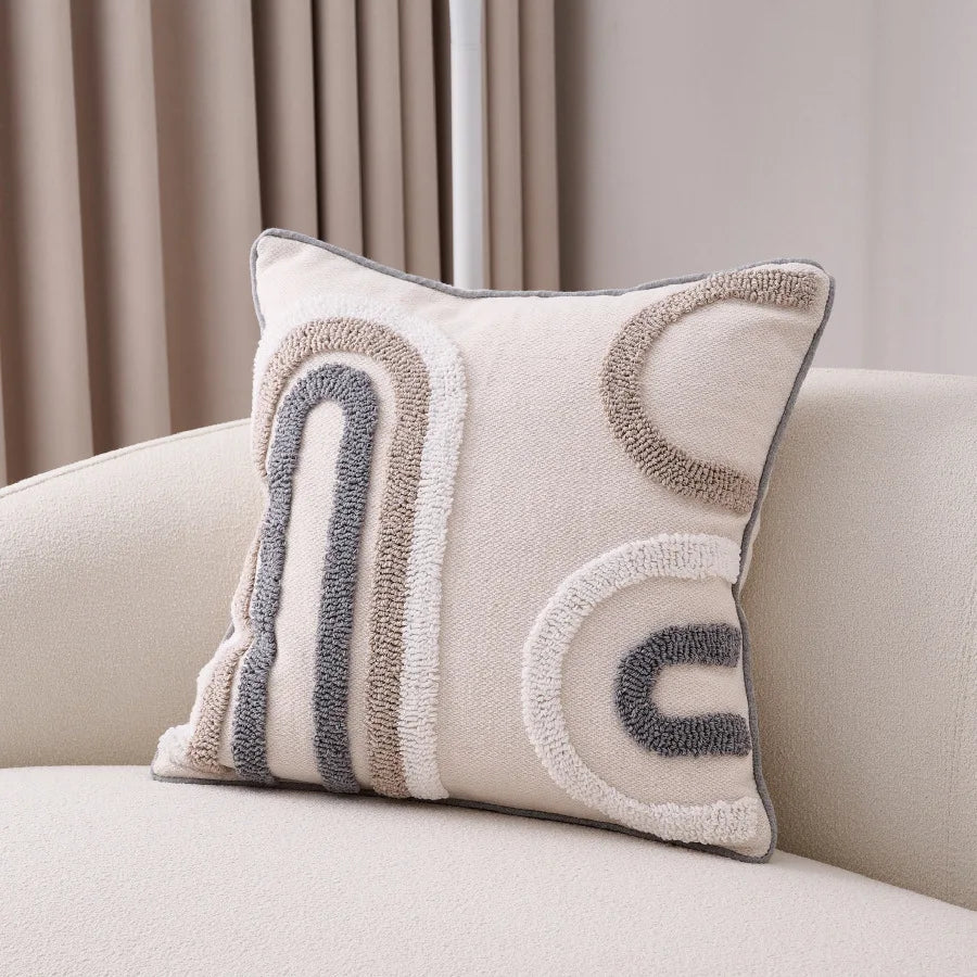 ANTHEA Gray White Tufted Pillow Cover - MOOAZAA