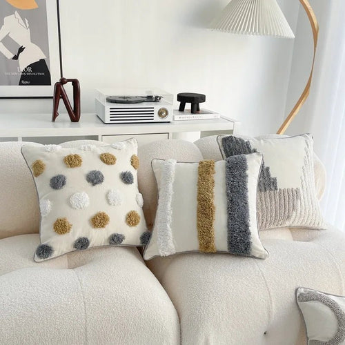ANTHEA Gray White Tufted Pillow Cover - MOOAZAA SHOP