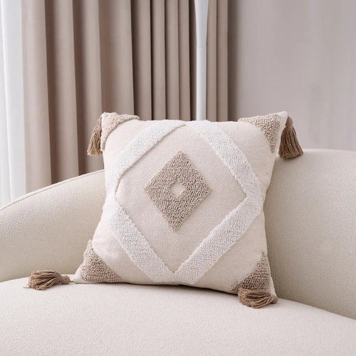 ANTHEA Gray White Tufted Pillow Cover - MOOAZAA SHOP