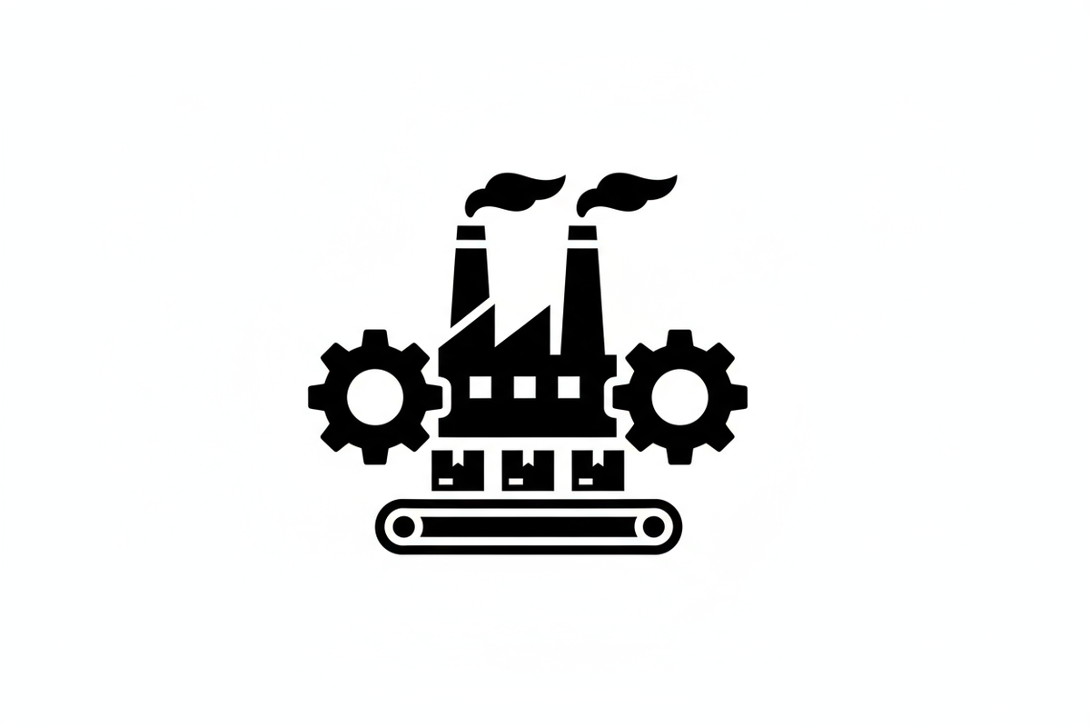 Black manufacturing image icon with white background