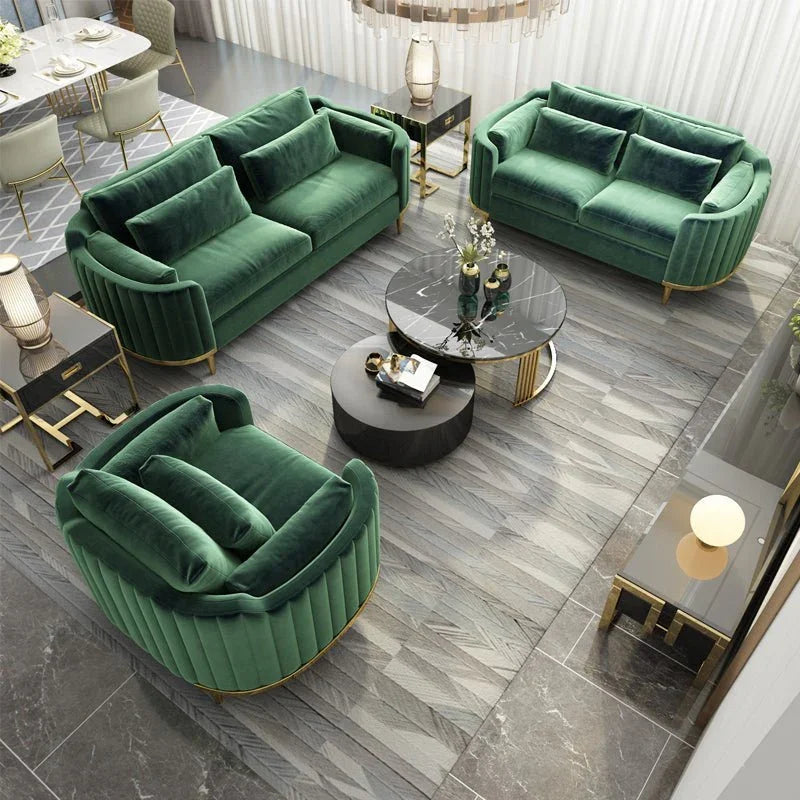 Brooklyn Sofas Suite Sets in Luxury Green Velvet - MOOAZAA 