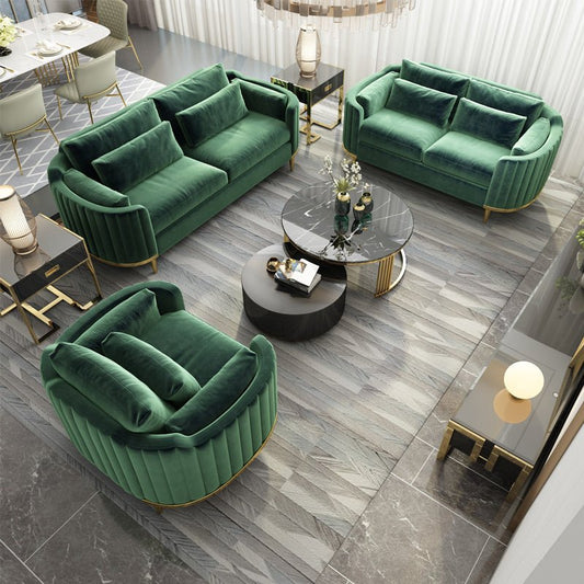 Brooklyn Sofas Suite Sets in Luxury Green Velvet - MOOAZAA SHOP