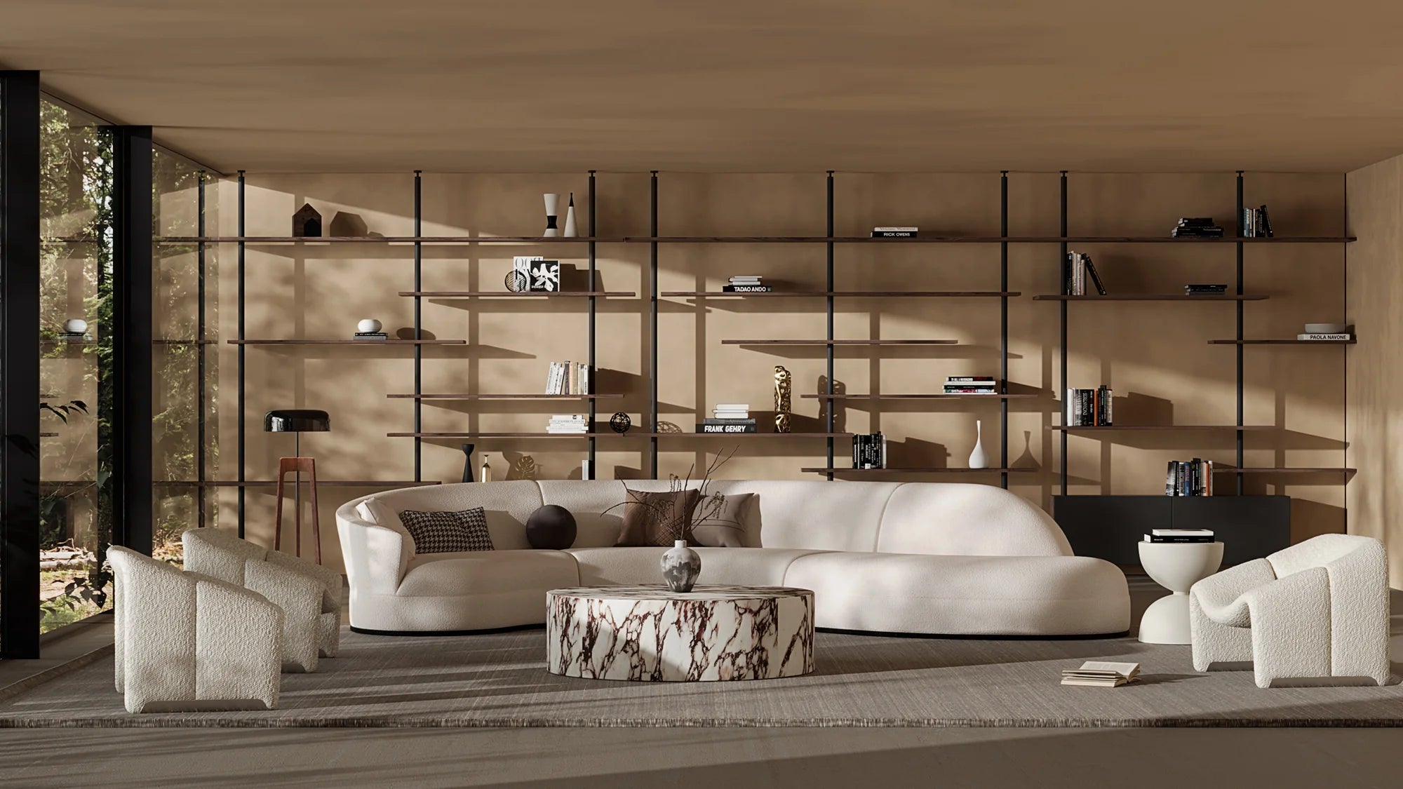 Chenille Fabric Curved Sectional Couch Three Seater - MOOAZAA