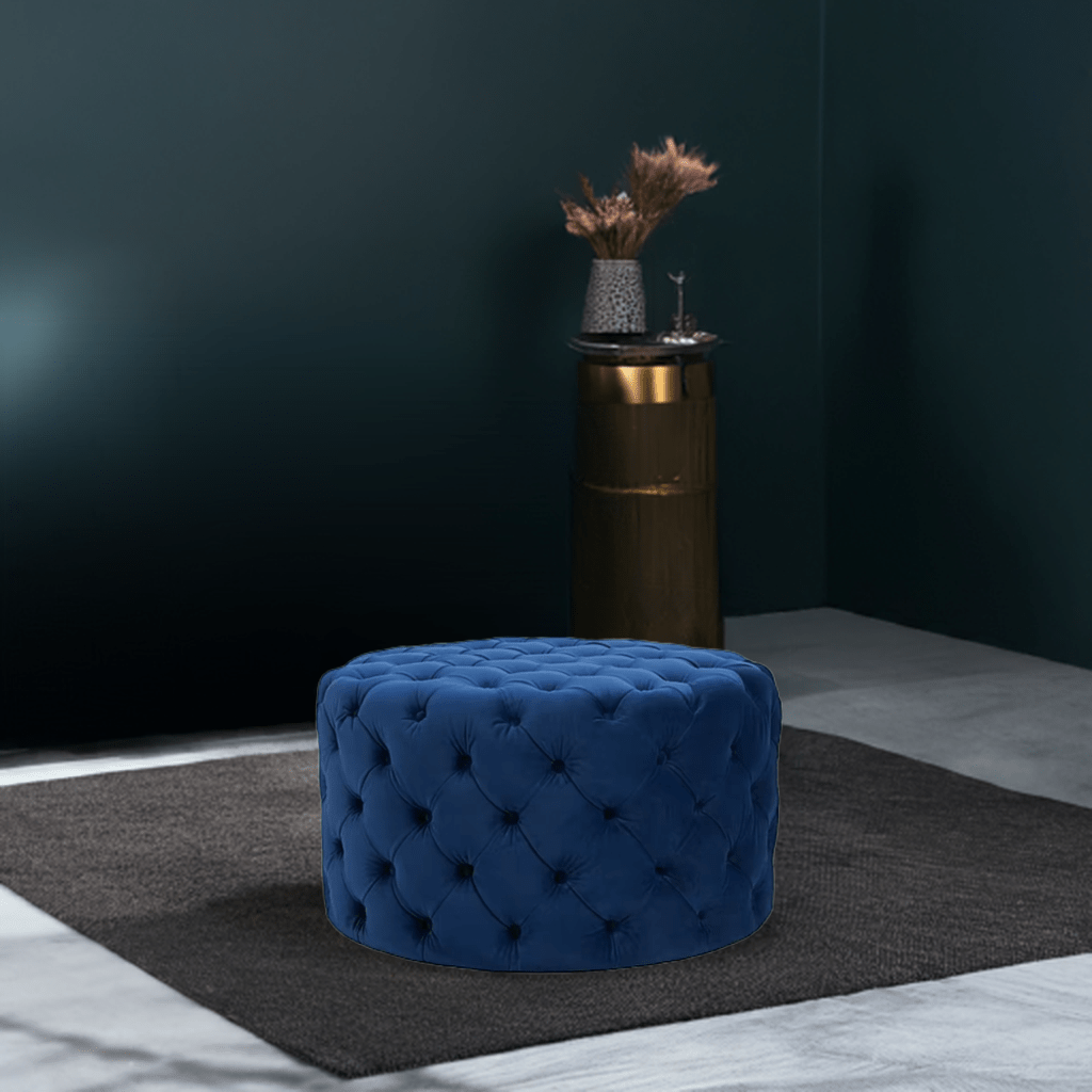 Chesterfield Footstool Navy Blue Velvet Rounded - MOOAZAA SHOP