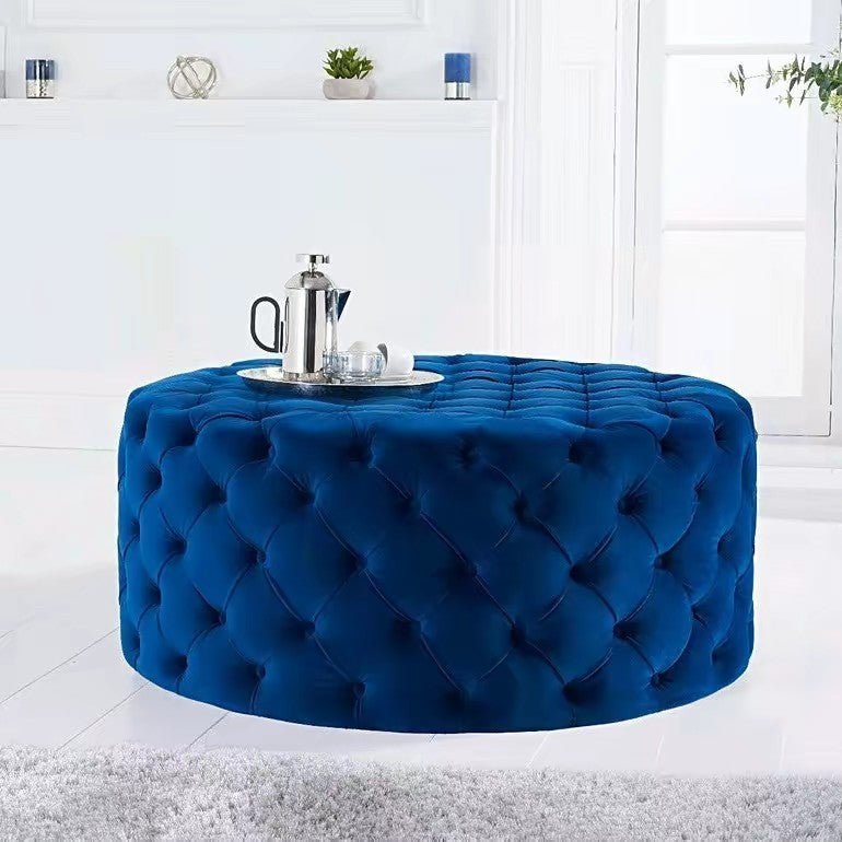 Chesterfield Footstool Navy Blue Velvet Rounded - MOOAZAA SHOP