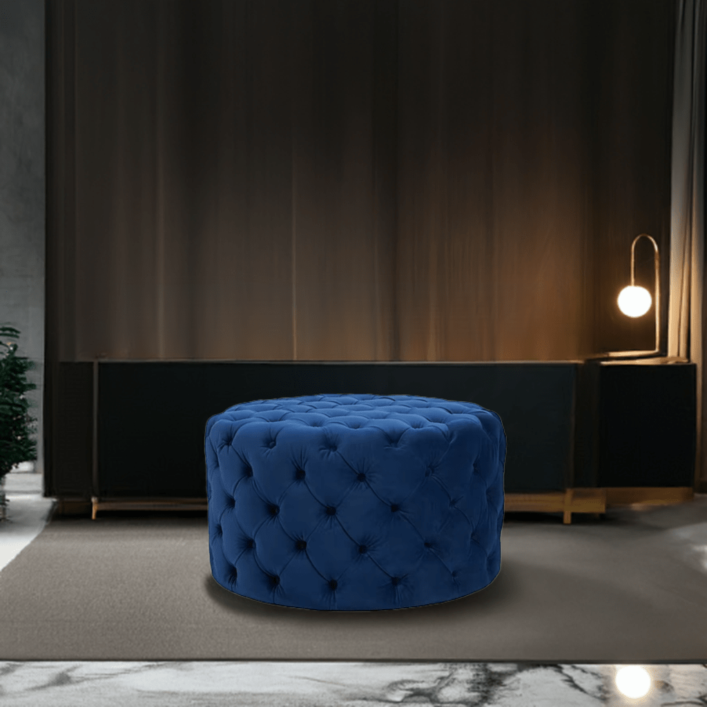 Chesterfield Footstool Navy Blue Velvet Rounded - MOOAZAA SHOP