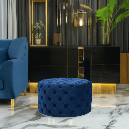 Chesterfield Footstool Navy Blue Velvet Rounded - MOOAZAA SHOP