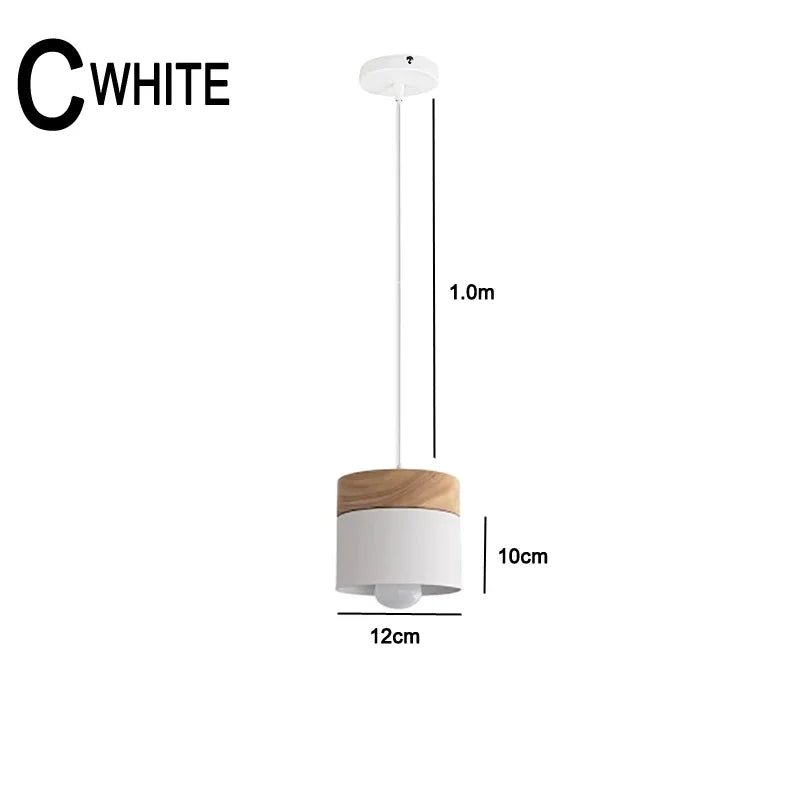 Pendant light with dimensions on a white background