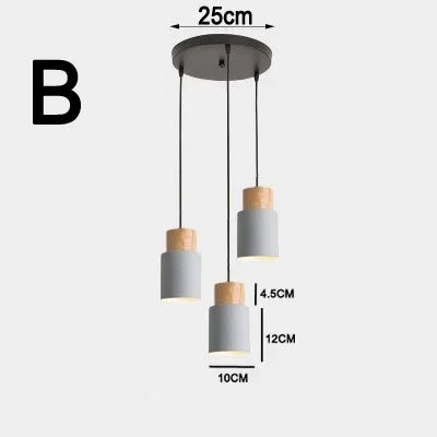 Three pendant lights with measurements on a white background