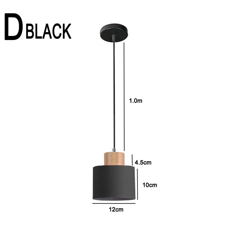 Black pendant light with measurements on a white background