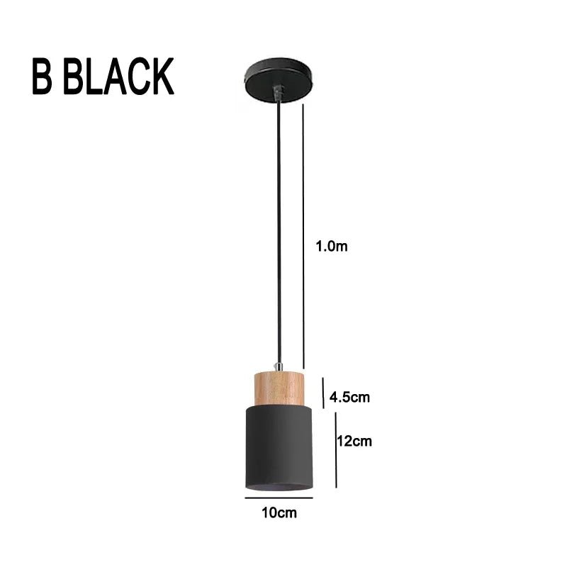 Black pendant light with measurements on a white background