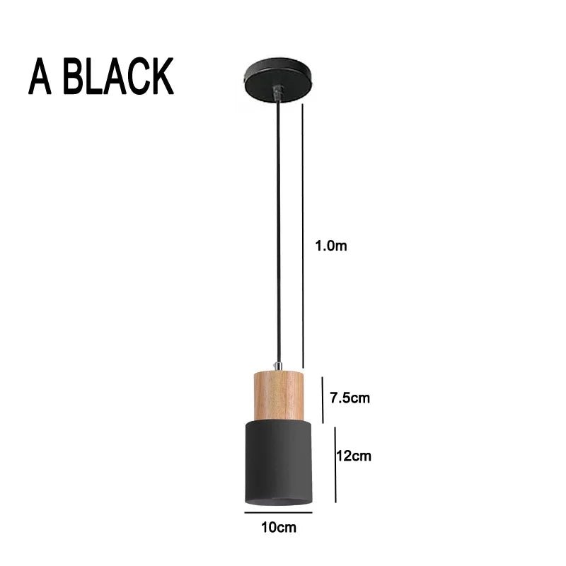 Black pendant light with measurements on a white background