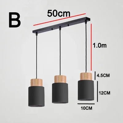 Pendant light fixture with dimensions labeled on a white background