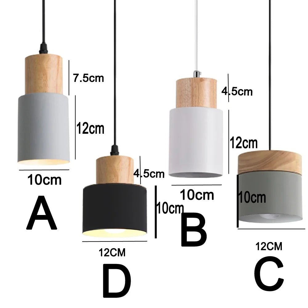 Pendant lights with measurements on a white background
